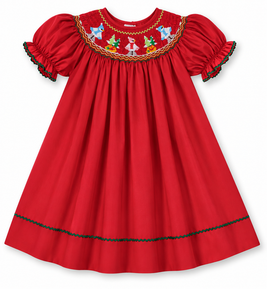Holiday Bundled Snowmen Red Smocked Bishop