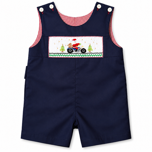 Bikin' Santa Navy Reversible Smocked Romper