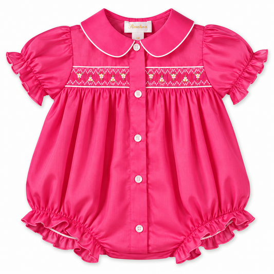Rose Pink English Smocked Girl Bubble