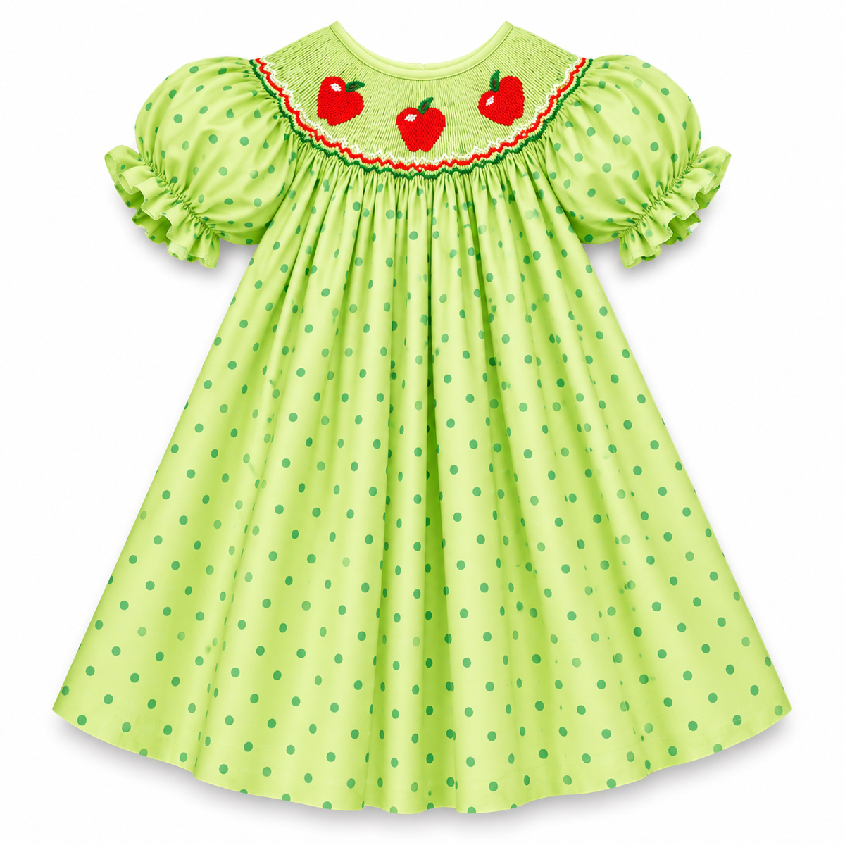 3 Apples Apple Green Polka Dot Smocked Bishop