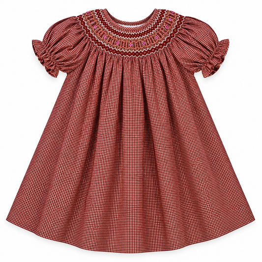 Brown Gingham English Smocked Bishop