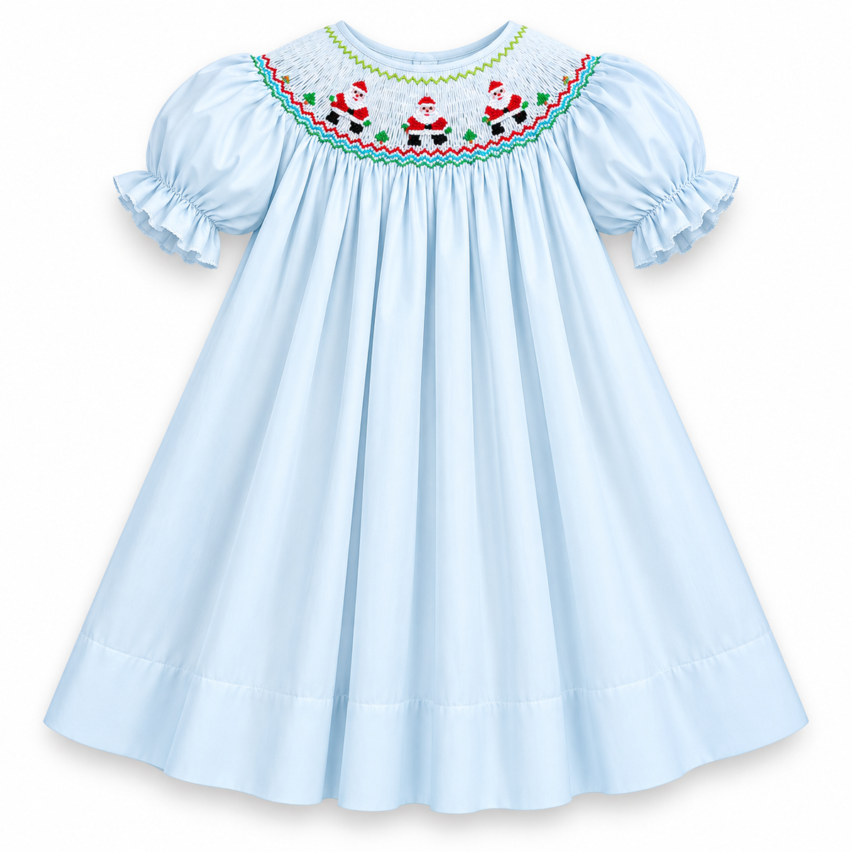 Santa Trio Light Blue Smocked Bishop