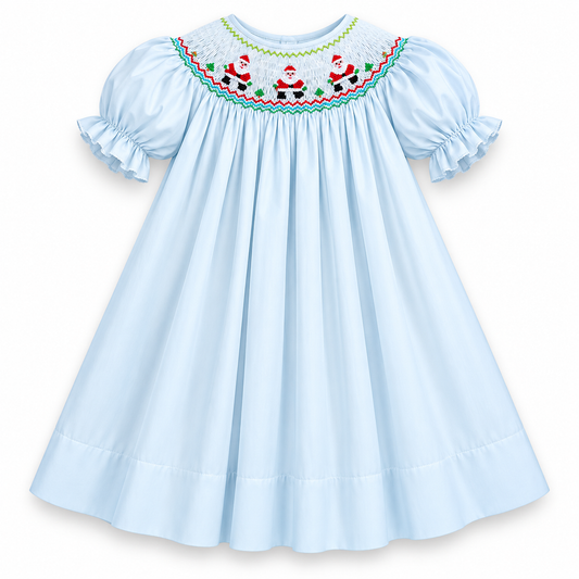 Santa Trio Light Blue Smocked Bishop