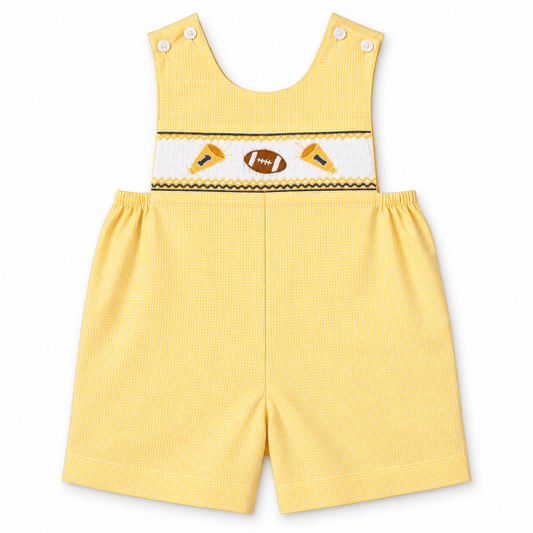 Football Yellow Gingham Smocked Romper