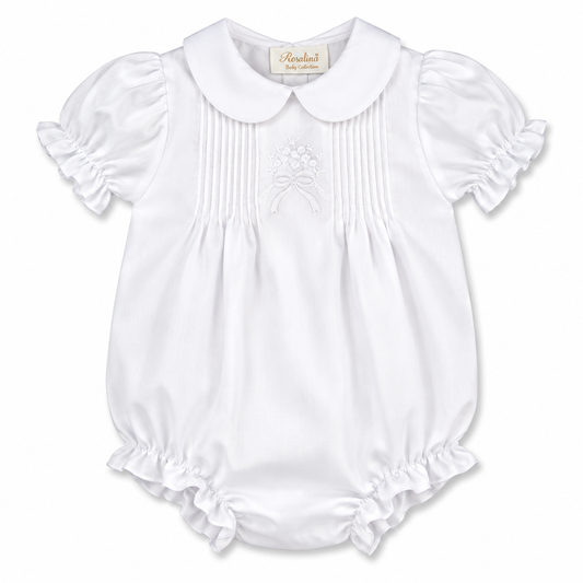 Ribbon Bullion & Pintucks Girl White Bubble