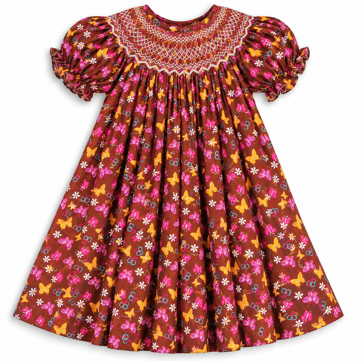 Fluttering Butterflies Brown Smocked Bishop