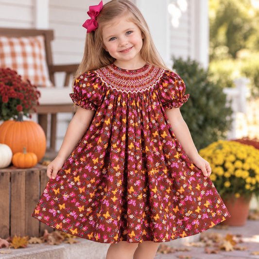 Fluttering Butterflies Brown Smocked Bishop