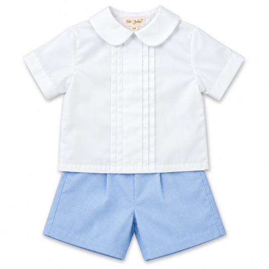 White & Blue 2 pc. Short Set