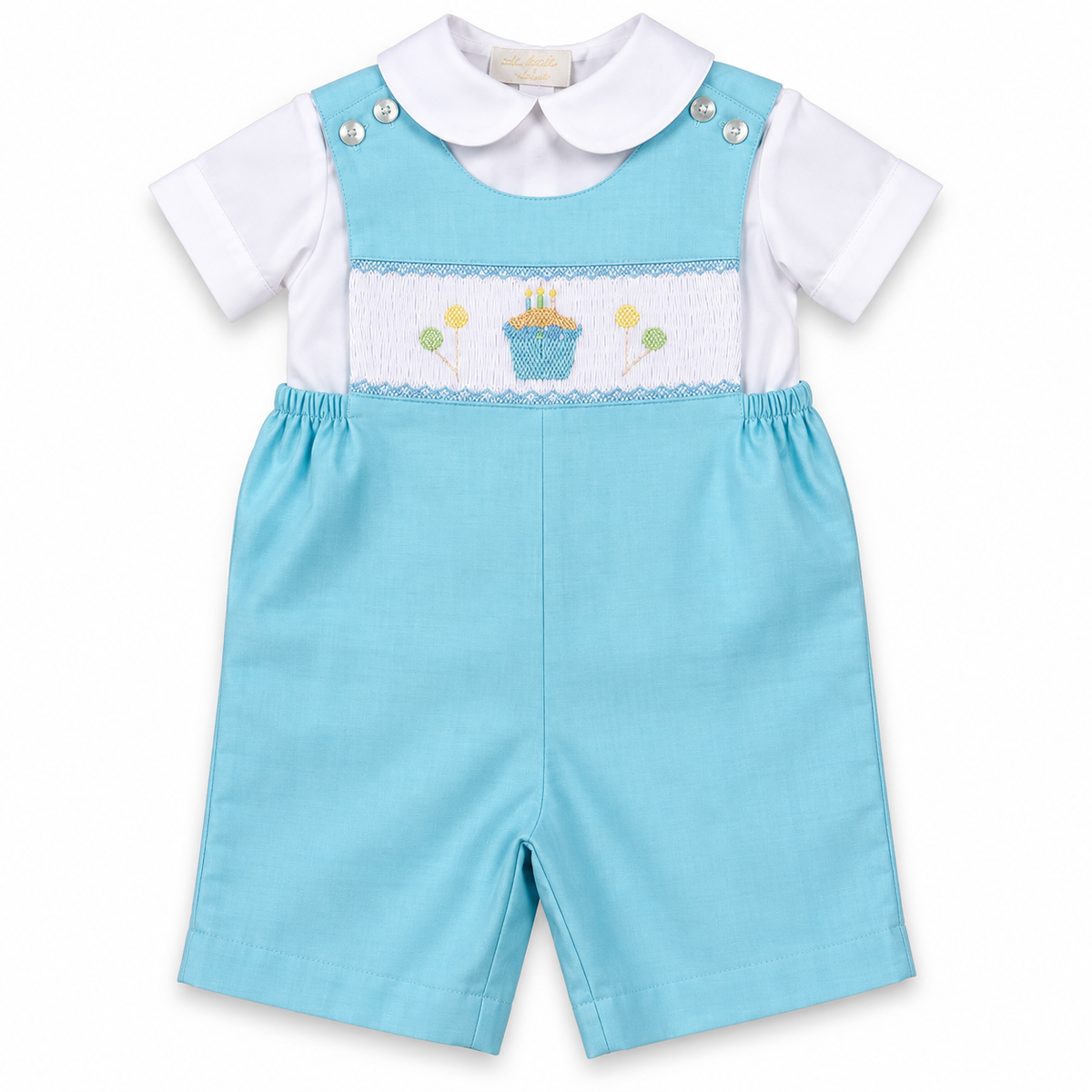 Birthday Cupcake Party Smocked Aqua Blue Romper