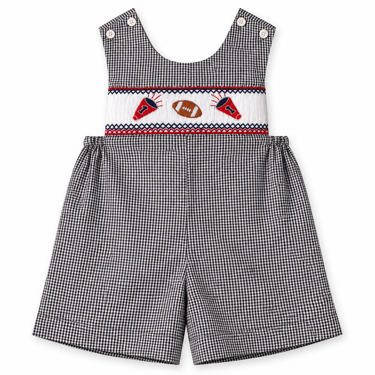 Football Cheer Navy Blue Gingham Smocked Romper