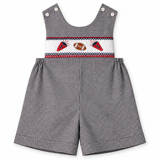 Football Cheer Navy Blue Gingham Smocked Romper