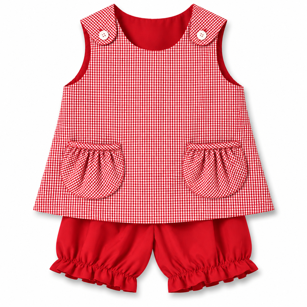 Red Gingham Reversible Blouse & Bloomers with Pockets