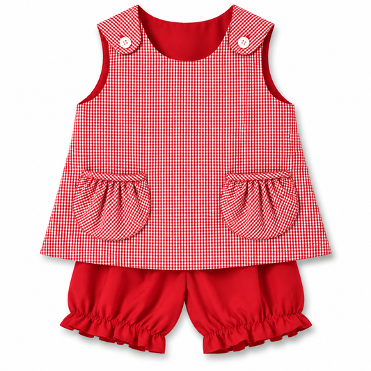 Red Gingham Reversible Blouse & Bloomers with Pockets
