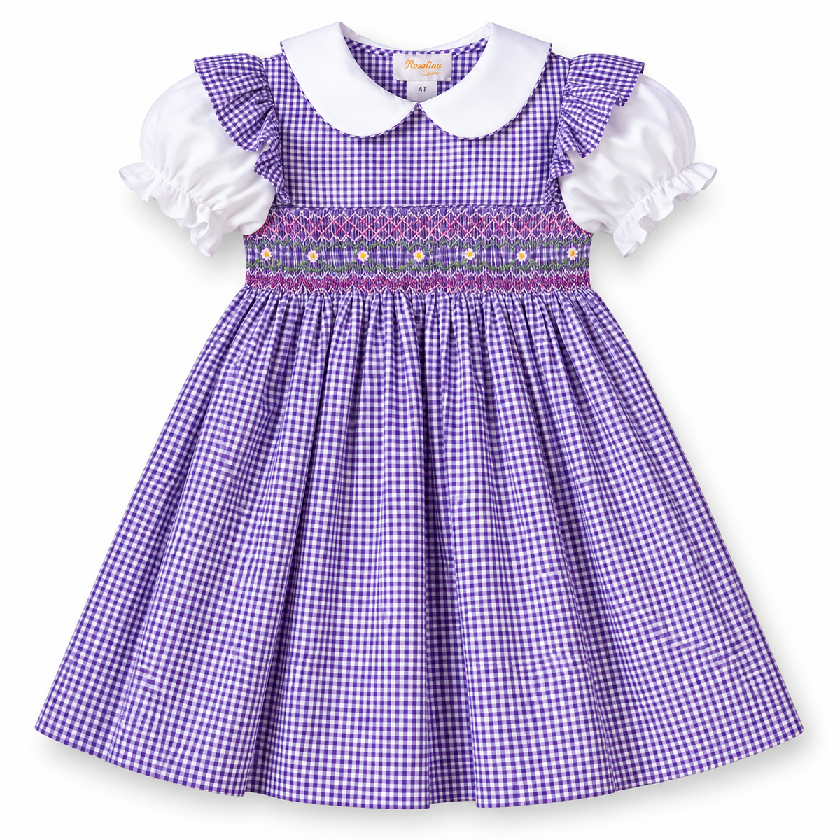 Dark Purple Gingham and White English Smocked Baby Dress