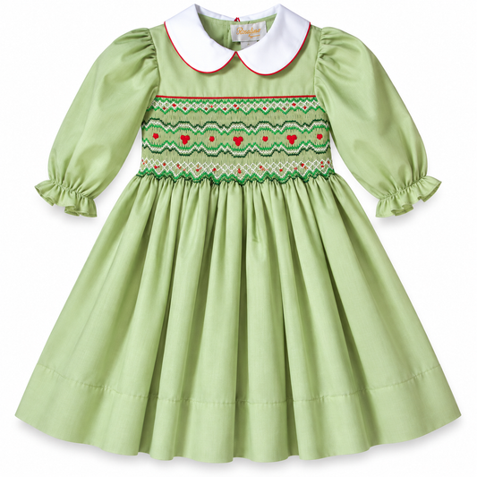 Elaine Moss Green English Smocked Dress