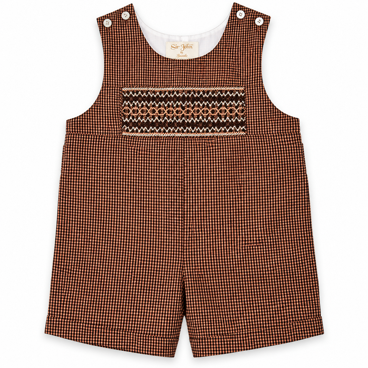 Brown Gingham English Smocked Romper