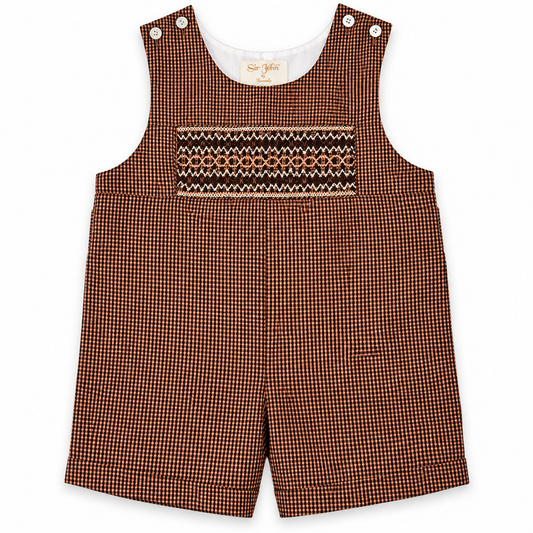 Brown Gingham English Smocked Romper