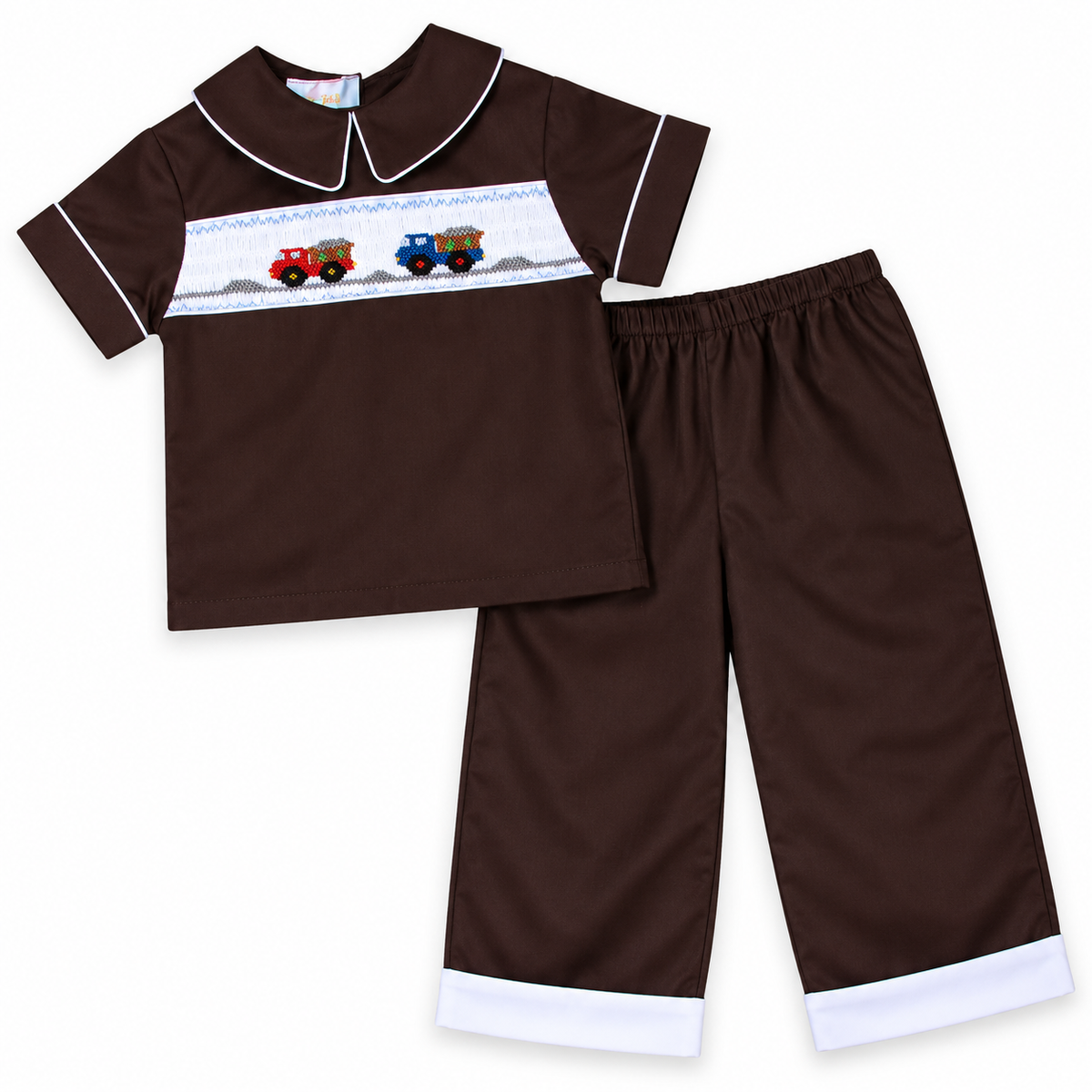 Dump Trucks Dk. Brown Smocked Shirt & Pants with Pockets