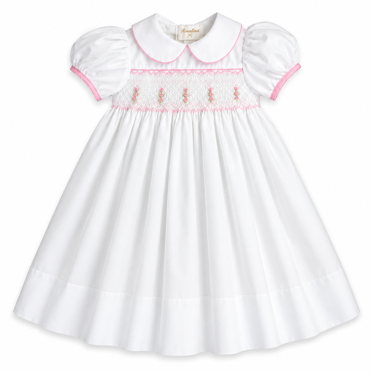 Sarah Off-White & Pink English Smocked Baby Dress