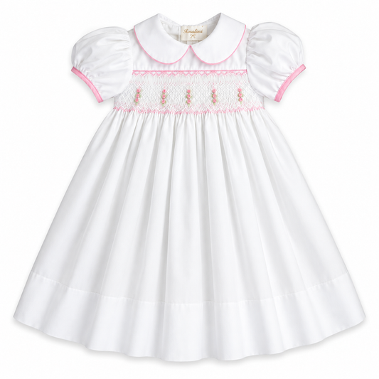 Sarah Off-White & Pink English Smocked Baby Dress