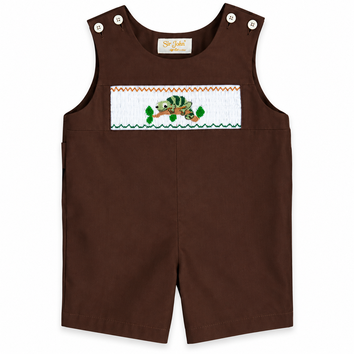 Chameleon Green Lizard Brown Smocked Romper