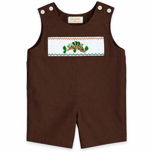 Chameleon Green Lizard Brown Smocked Romper