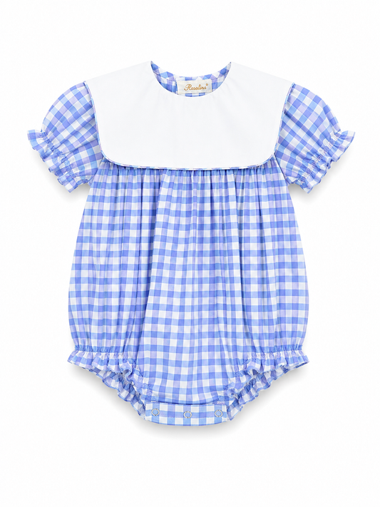 Classic Gingham Baby Bubble with White Bib Collar – Blue 10126BUG
