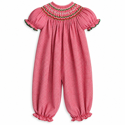 Jesse Red Gingham English Smocked Knicker w/RicRac