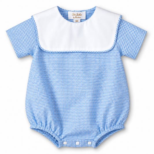 Light Blue Gingham Boy Bubble w/White Collar