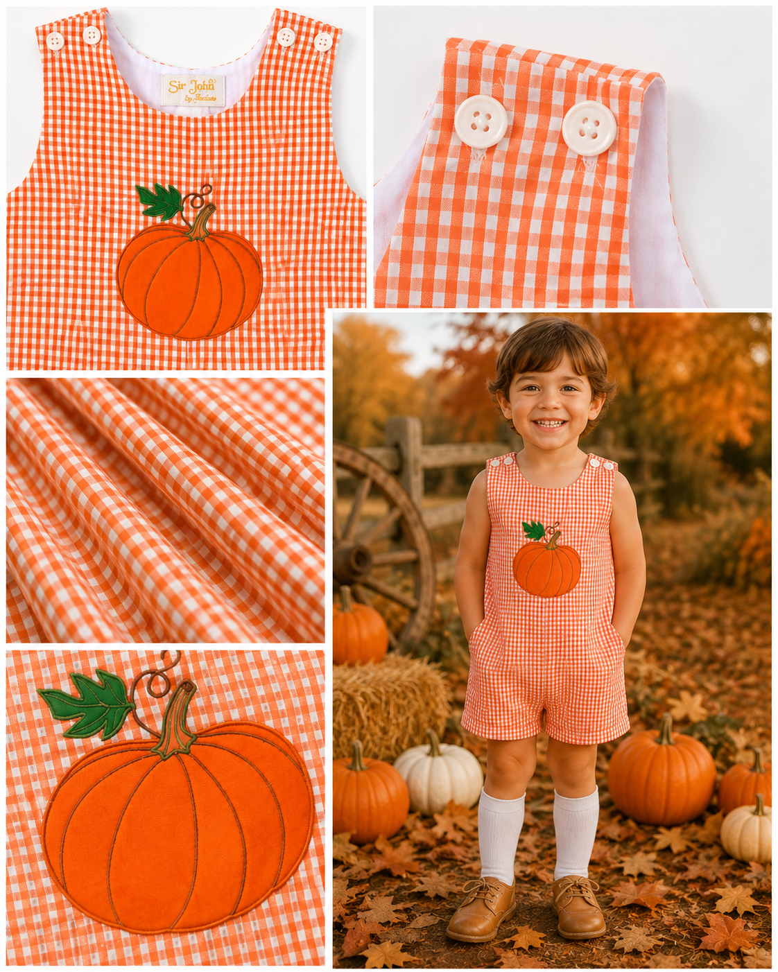 Romper Pumpkin Applique on Orange Gingham #10058R