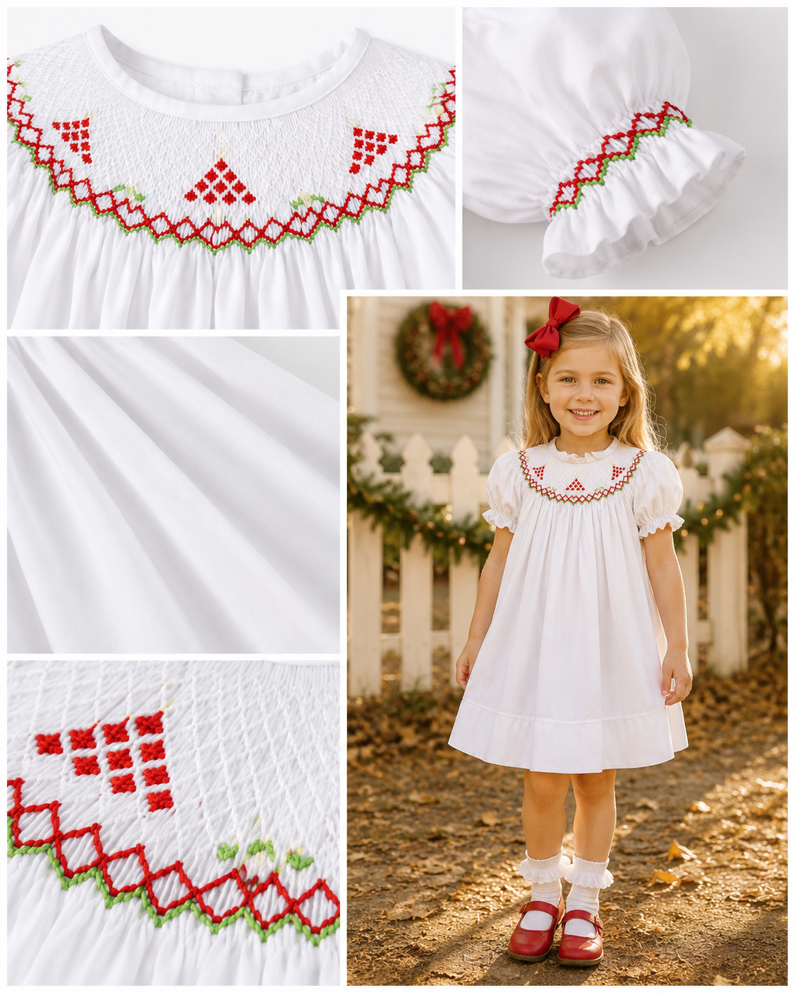 Bishop White Smocked Red Trees #10051A