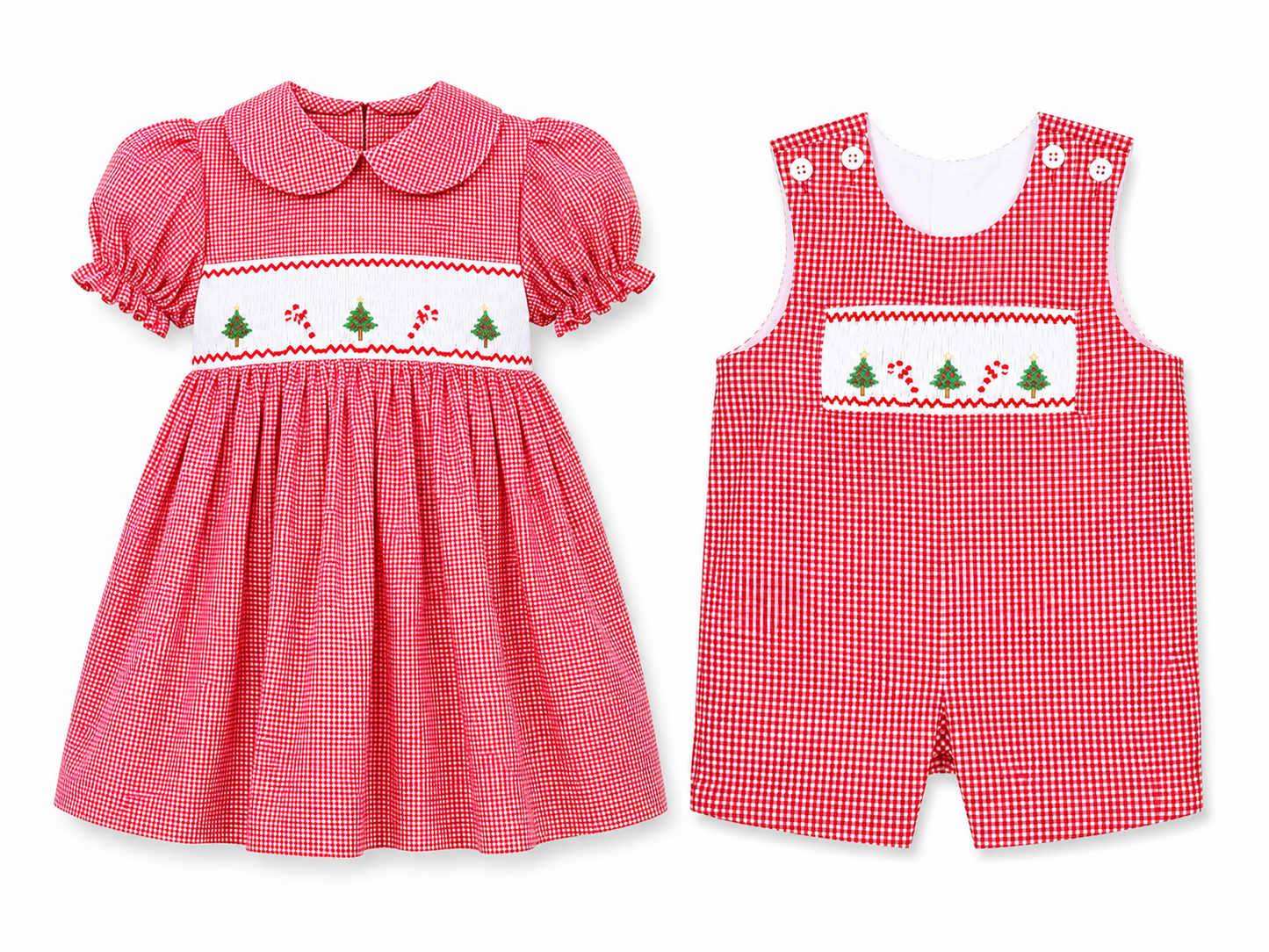 Boy Romper Christmas Trees and Candy Cane Smocked #10039R