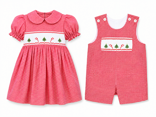 Boy Romper Christmas Trees and Candy Cane Smocked #10039R