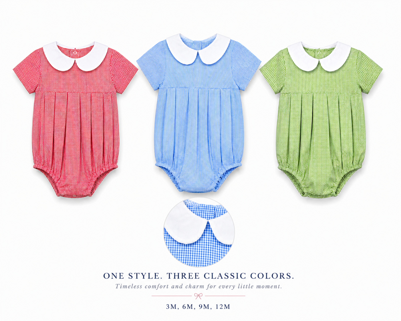 Classic Light Blue Gingham Peter Pan Collar Baby Bubble 10022BUB