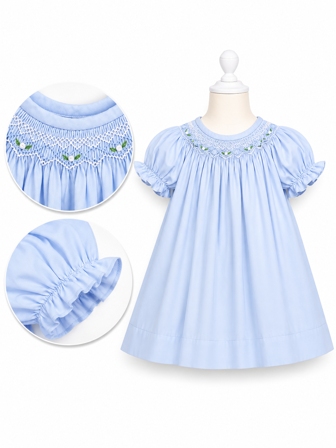 Bishop Dress Blue Floral Smocked 10113DGG