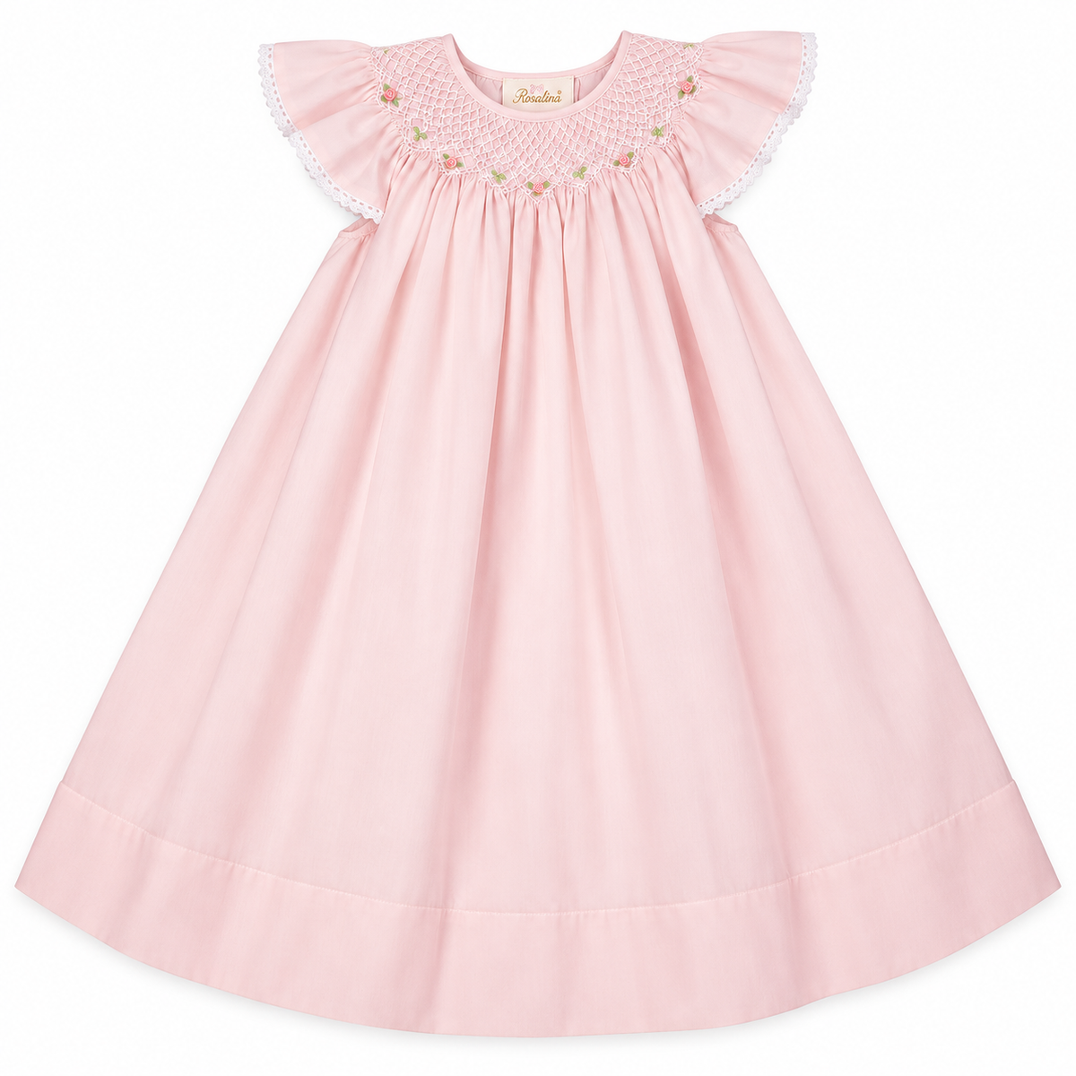 Pink Batiste with White Smocked Angel Sleeve Lacy Bishop