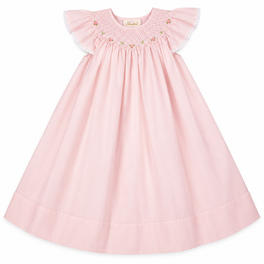 Pink Batiste with White Smocked Angel Sleeve Lacy Bishop