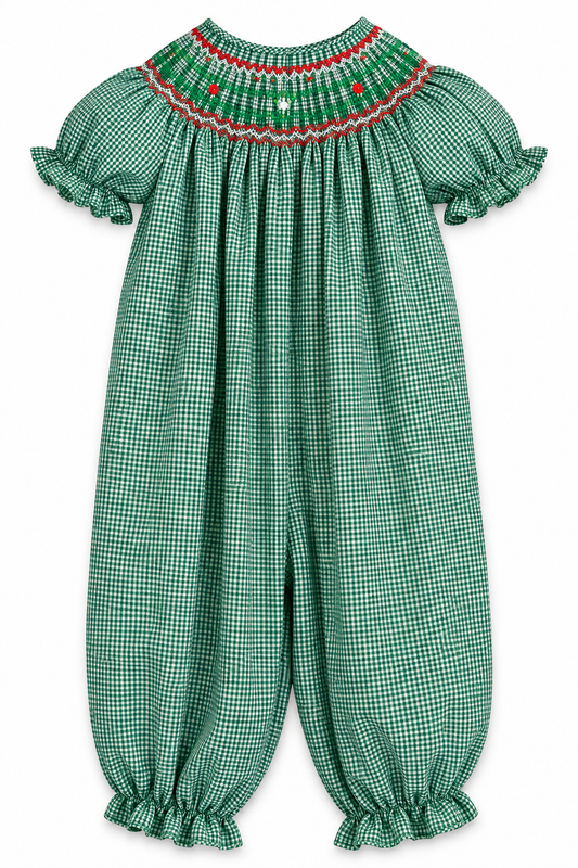 Everly Forest Green Gingham English Smocked Knicker