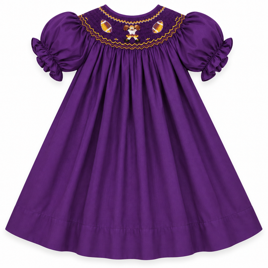 Football Cheer Royal Purple Smocked Bishop