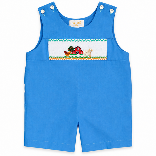 Happy Farm Med. Blue Smocked Romper