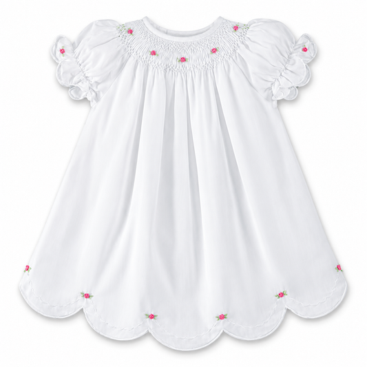 White Smocked Scallop Daygown