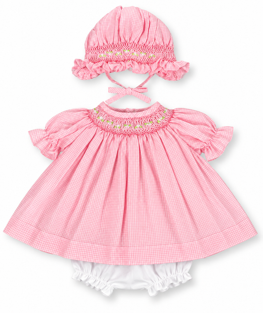 Pink Gingham Doll Bishop w/opt Bonnet