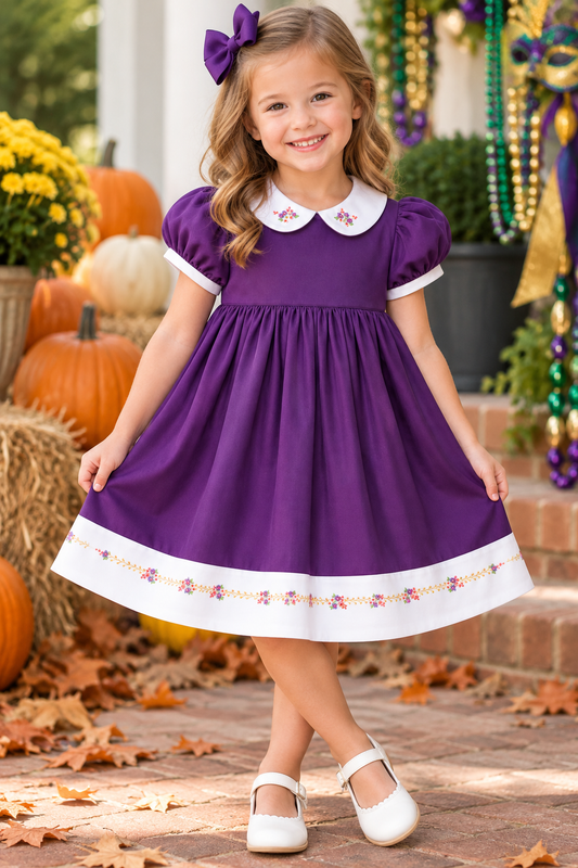 Bullion Flowers Royal Purple Baby Dress w/Cap Sleeves