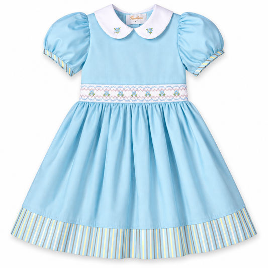 Tamara Turquoise English Smocked Baby Dress w/Cap Sleeves