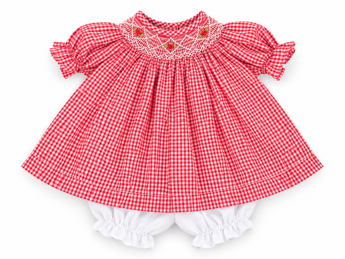 Doll Dress Smocked Gingham Red