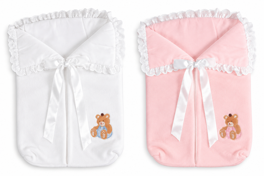 Doll Fleece Bunting Bag with Bear Pink or White