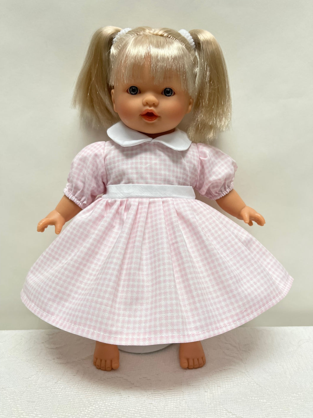 Light Pink Gingham 10 inch Doll Dress (Doll Sold Separately)