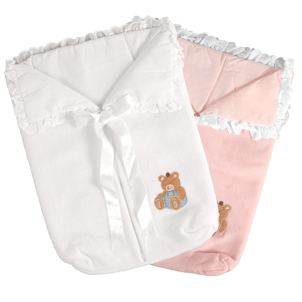 Doll Fleece Bunting Bag with Bear Pink or White 18