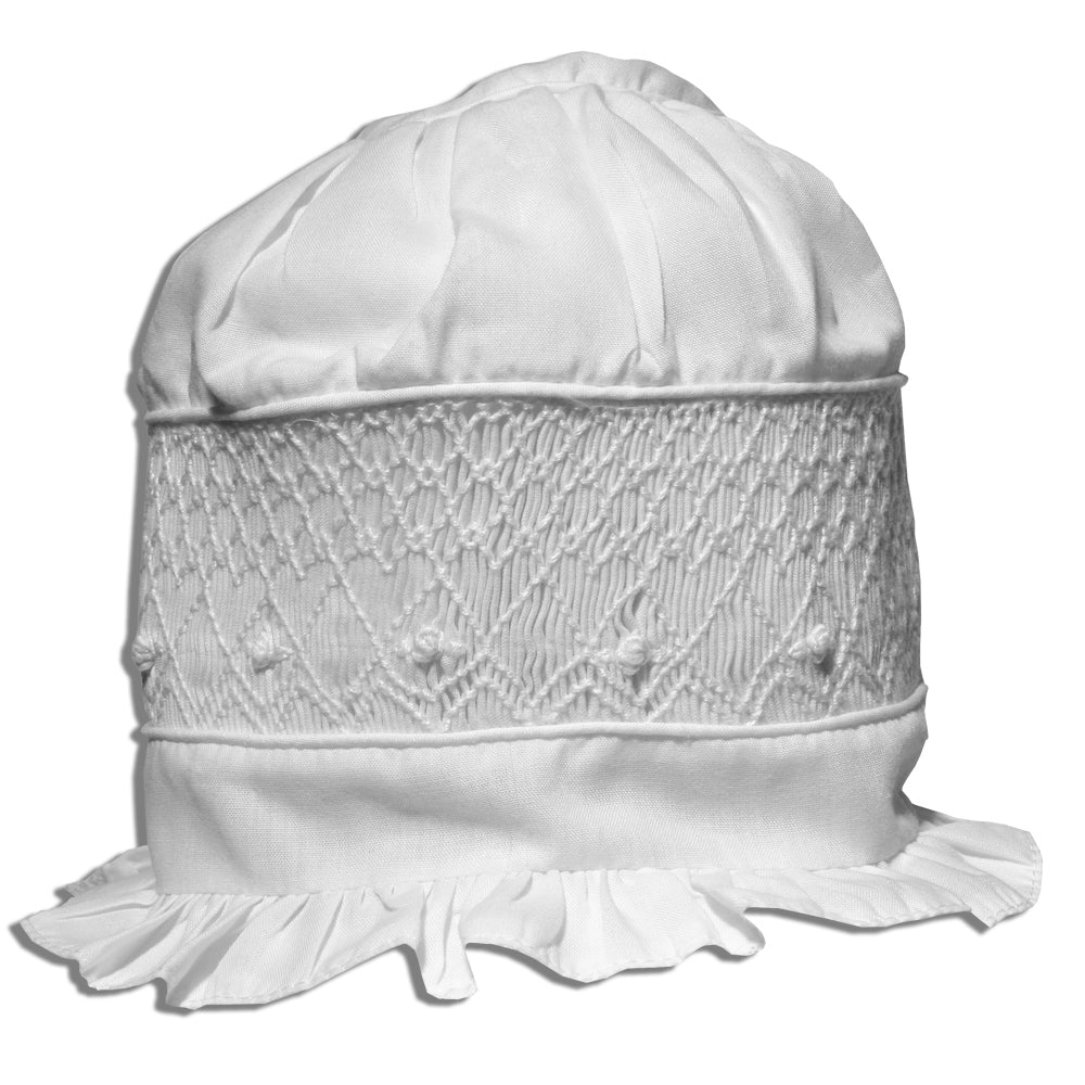 White on White Geometric Smocked Bonnet 1229 BB