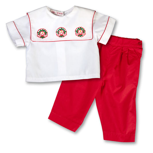 Christmas Wreath Shadow Embroidered Pant Set 1304 A